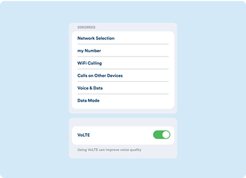 Screenshot showing where to toggle settings like VoLTE and WiFi Calling