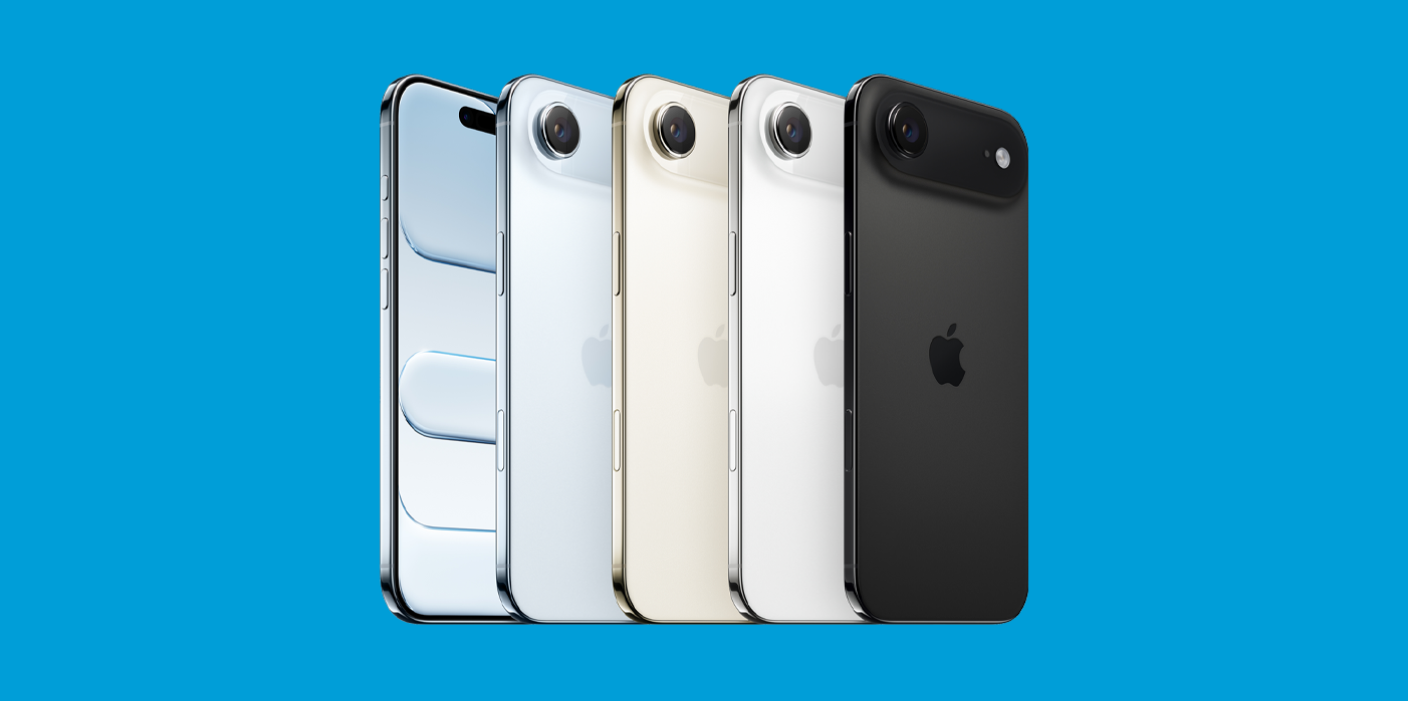 Image of all of the Apple iPhone Air smartphones in all colours on a blue background
