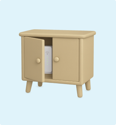 H&S - Broadband Article - Cupboard 3D emoji of a modem being hidden inside a cupboard