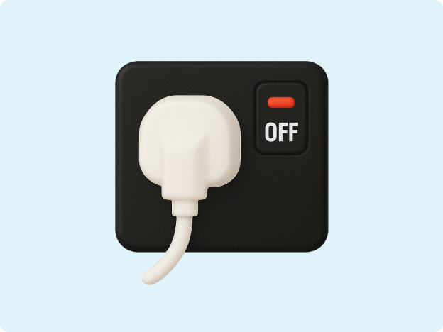 A 3d emoji image of a plug connected to a socket but switched off