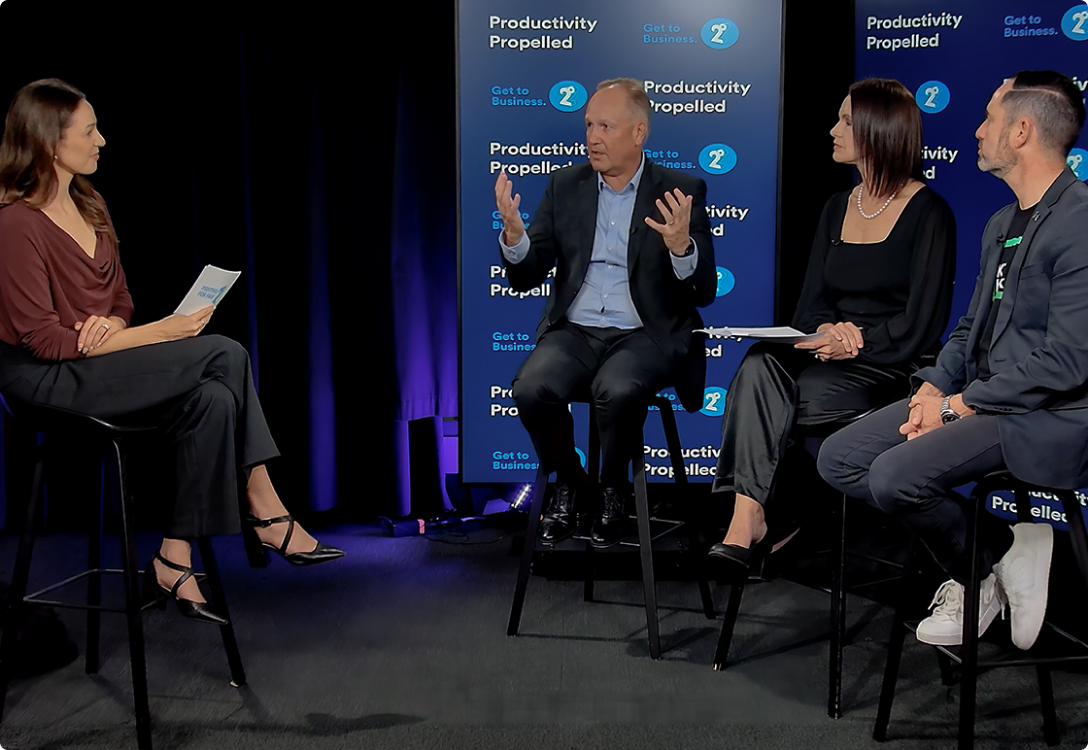 Photo of Andrew Fairgray on a panel answering questions regarding 2degrees Productivity Propelled