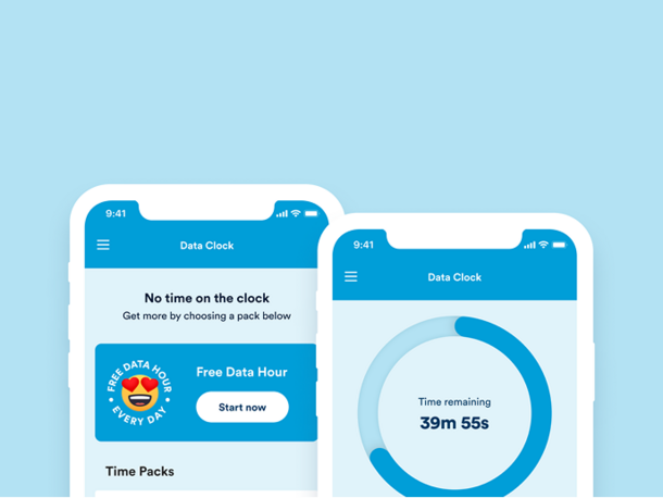 Screenshot of the data clock app with the free data hour