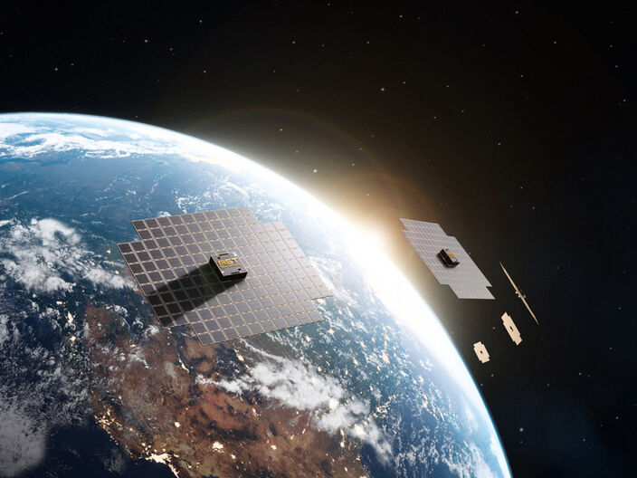 satellite picture of an AST SpaceMobile satellite orbiting earth