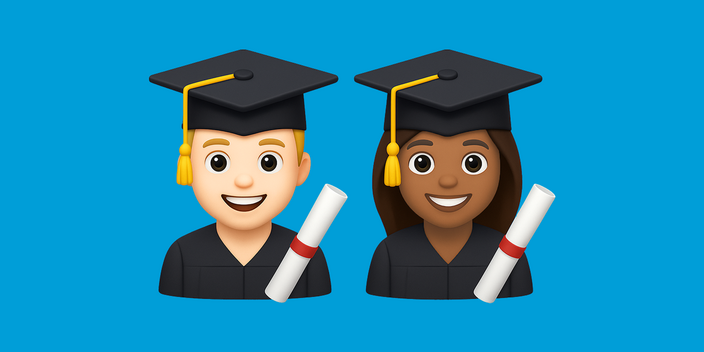 Emoji of a male and female graduate in the graduation regalia holding degrees