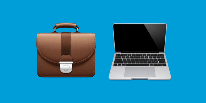 Emoji of a briefcase and a laptop on a blue background