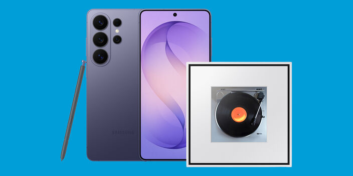 Image of the Samsung Galaxy S26 Ultra Smartphone alongside the Samsung Music Frame